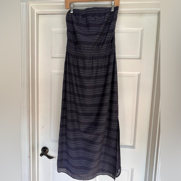 Theory Strapless Nautical Navy Stripe Maxi Dress Size 6 $230 Rare!! Side slit - Picture 1 of 12